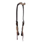5/8" Wave one ear headstall chocolate leather mystic overlay with pewter and copper spots.