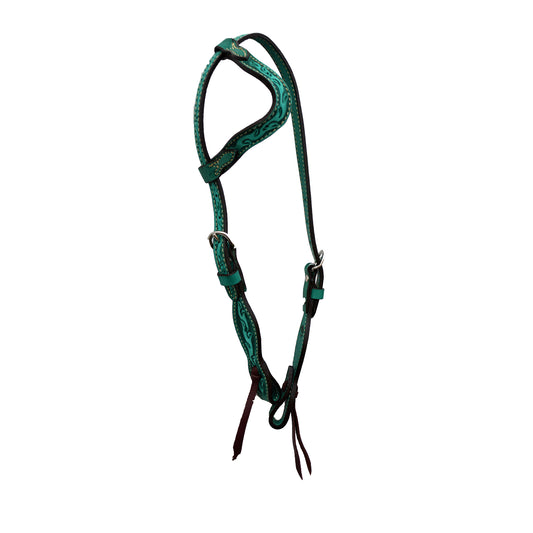 5/8" Wave one ear headstall rough out turquoise leather floral tooled (color may vary).