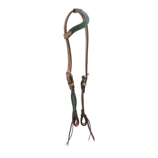 5/8" Wave one ear headstall rough out turquoise and golden leather floral tooled (color may vary).