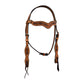 1-1/2" Wave browband headstall golden leather geo/basket cross tooling with copper painted arrows.