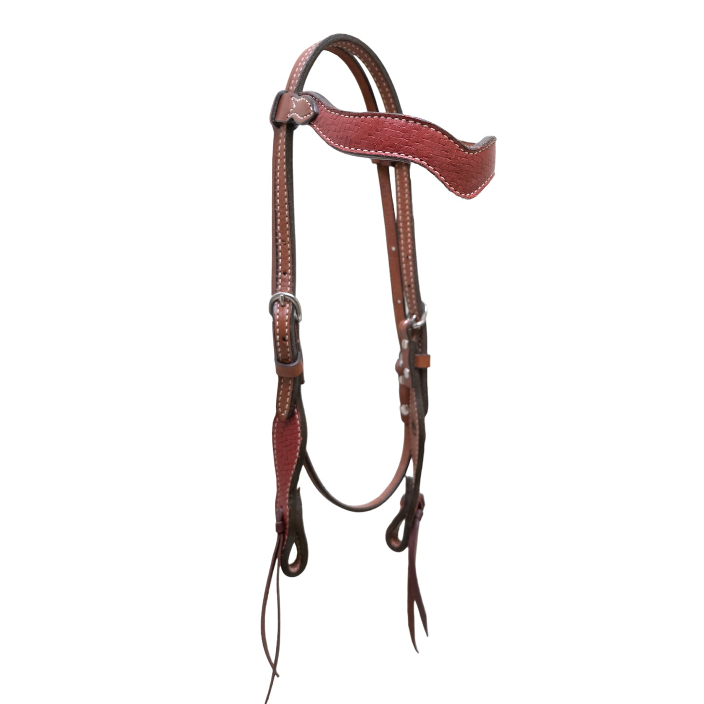 1-1/2" Wave browband headstall toast leather weave overlay.