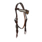 2217-C8 1-1/2" Wave browband headstall chocolate leather vintage metallic and holographic overlay with spots