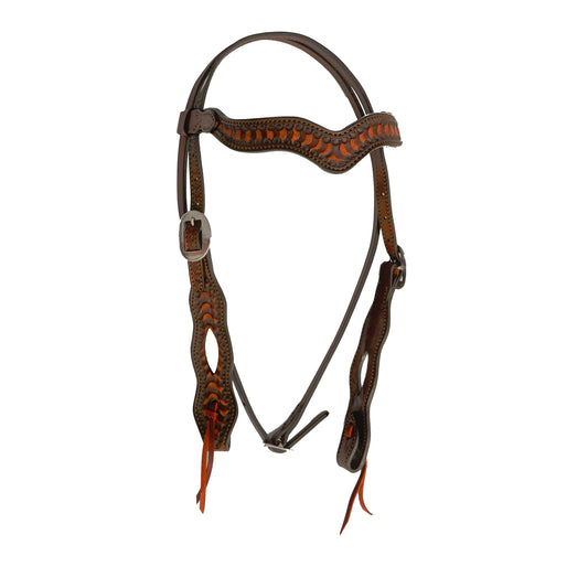 1-1/2" Wave browband headstall toast leather wave tooling.