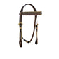 1/2" Straight browband headstall toast leather natural and black rawhide braiding with black tassels.