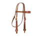 1-1/4" Pony contour browband headstall toast leather outline tooling with brown stitching.
