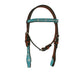 1/2" Pony straight browband headstall toast leather turquoise marble overlay with Swarovski crystals and SS spots.  