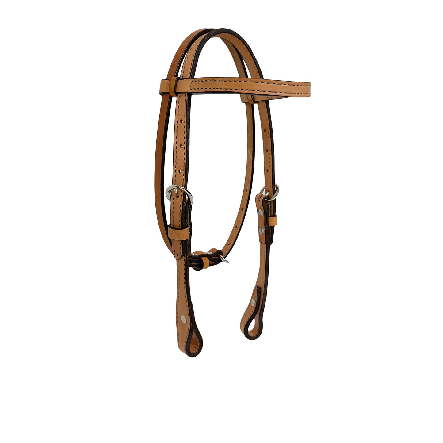 1/2" Pony straight browband headstall golden leather beige stitching.