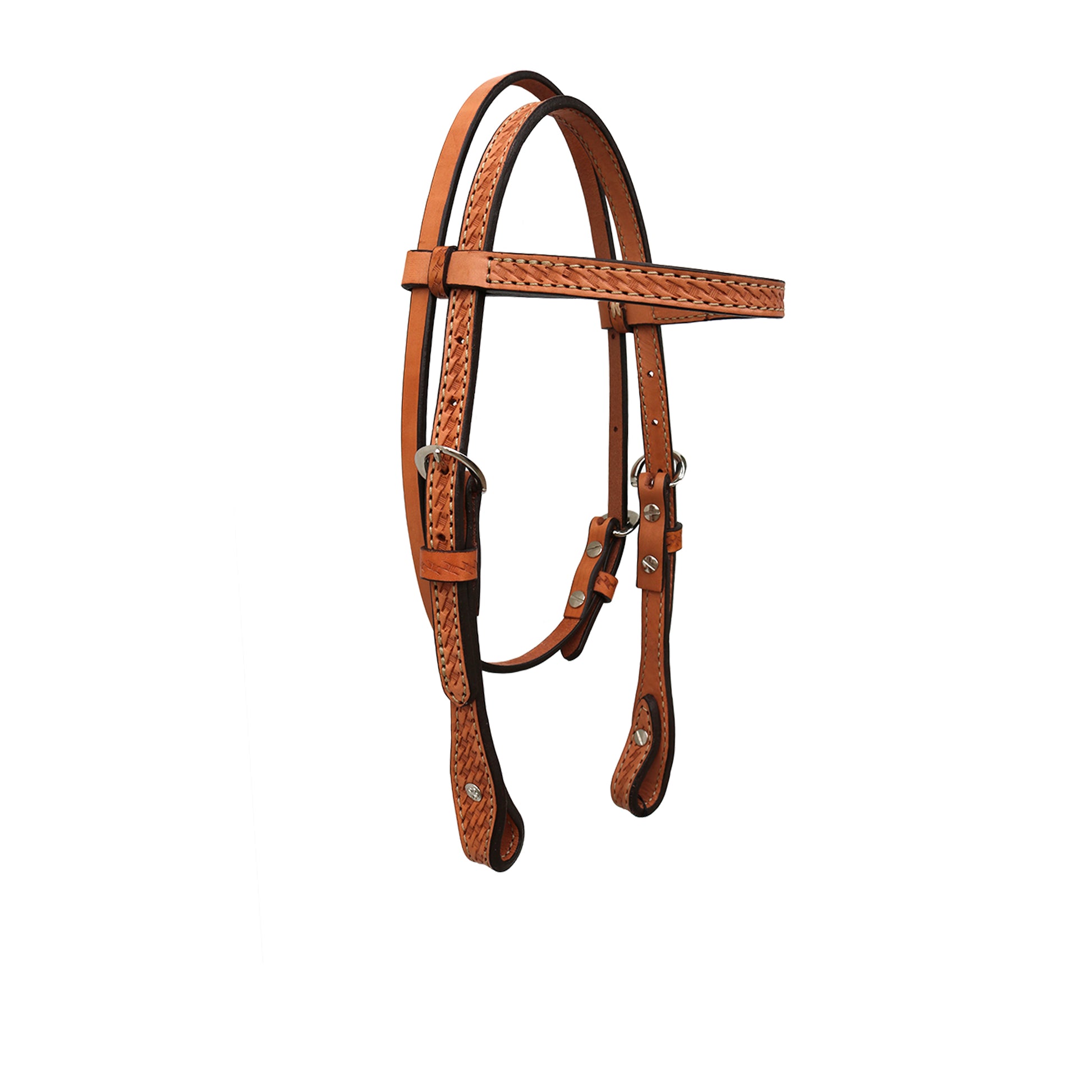 1/2" Pony straight browband headstall golden leather basket tooled.