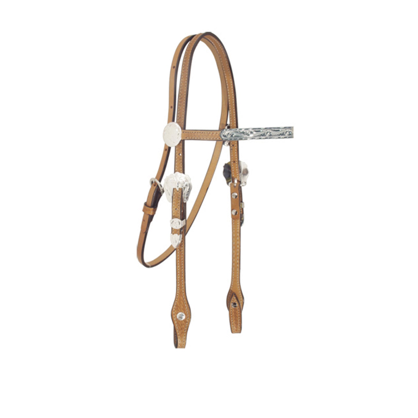 2715-KS 1/2" Pony straight browband headstall basket tooled with silver bars and silver hardware