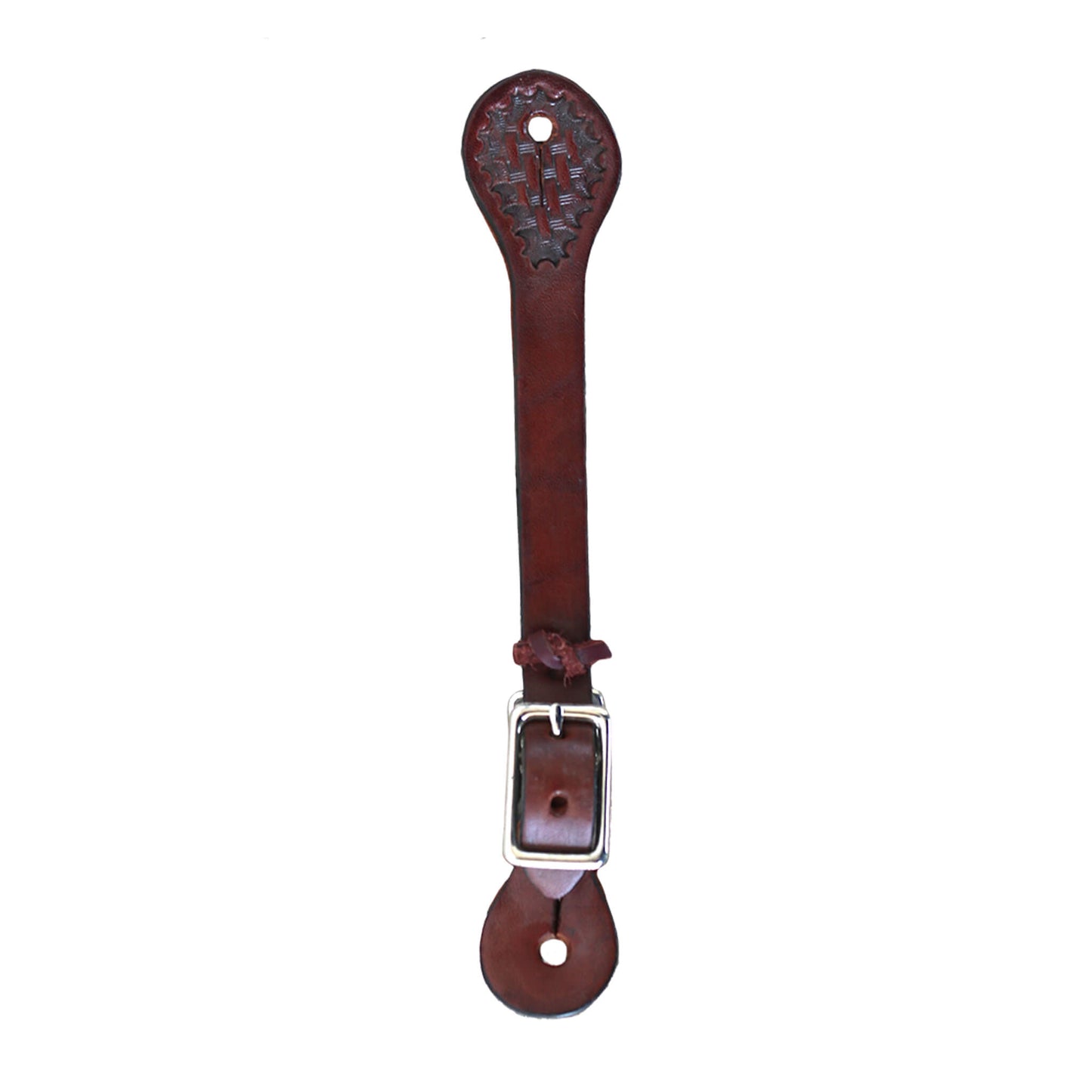 Infant spur straps toast leather basket tooled.
