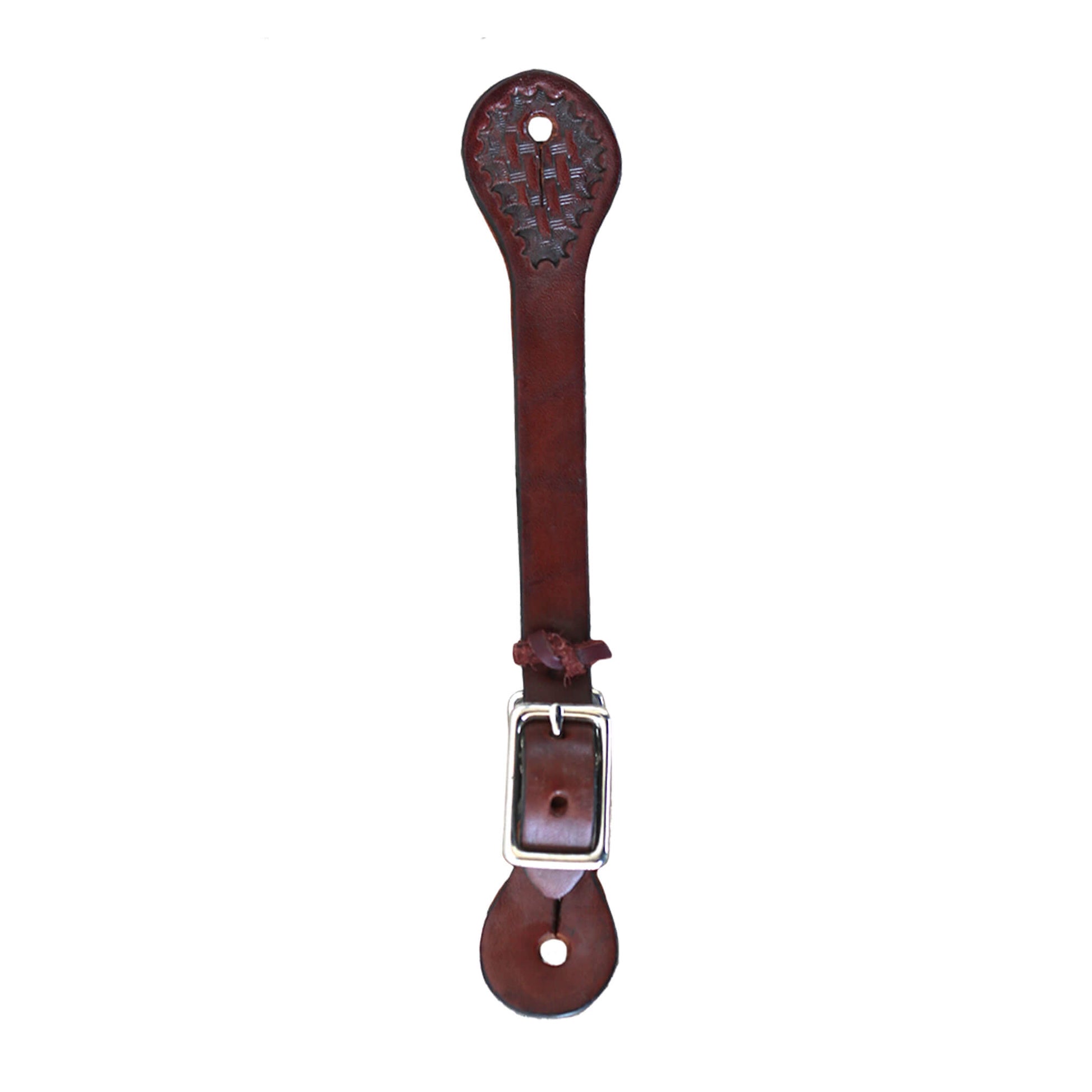 Infant spur straps toast leather basket tooled.