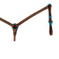 1" Breast collar toast leather turquoise rawhide southwest design with Spanish lace hardware and rawhide loops.