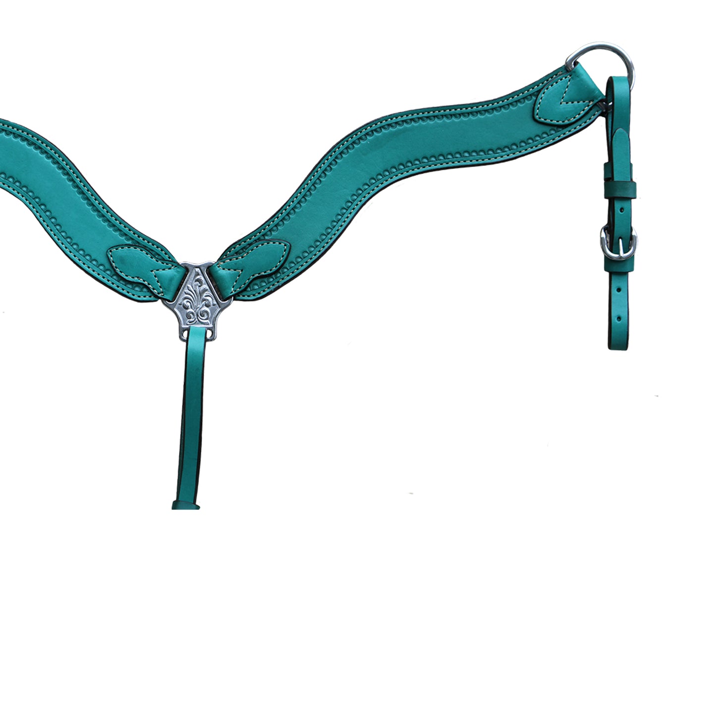 2-1/2" Wave breast collar turquoise leather border shell tooling (color may vary).