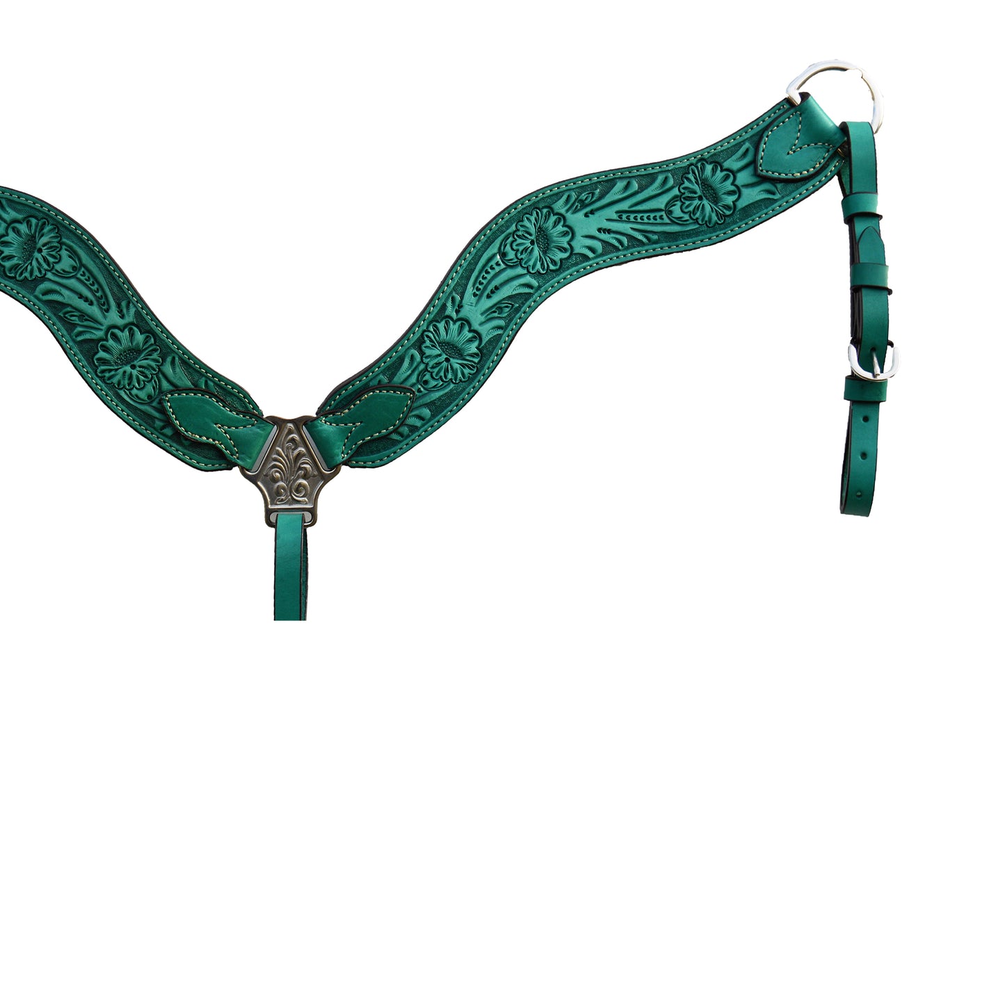 2-1/2" Wave breast collar rough out turquoise leather floral tooled (color may vary).