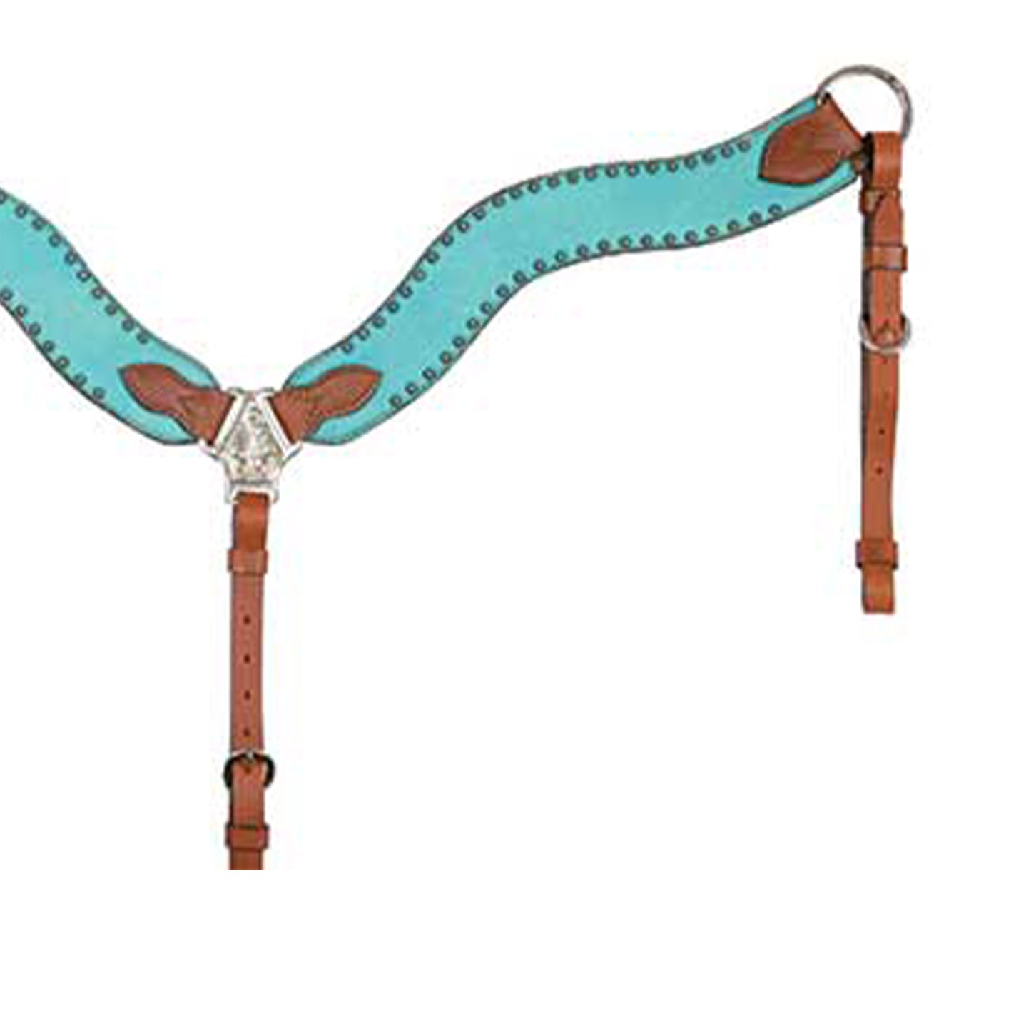 2-1/2" Wave breast collar toast leather turquoise marble overlay with pewter spots.