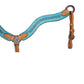 3017-TMD 2-1/2" Wave breast collar golden leather turquoise marble overlay with fiesta braiding and Spanish lace hardware