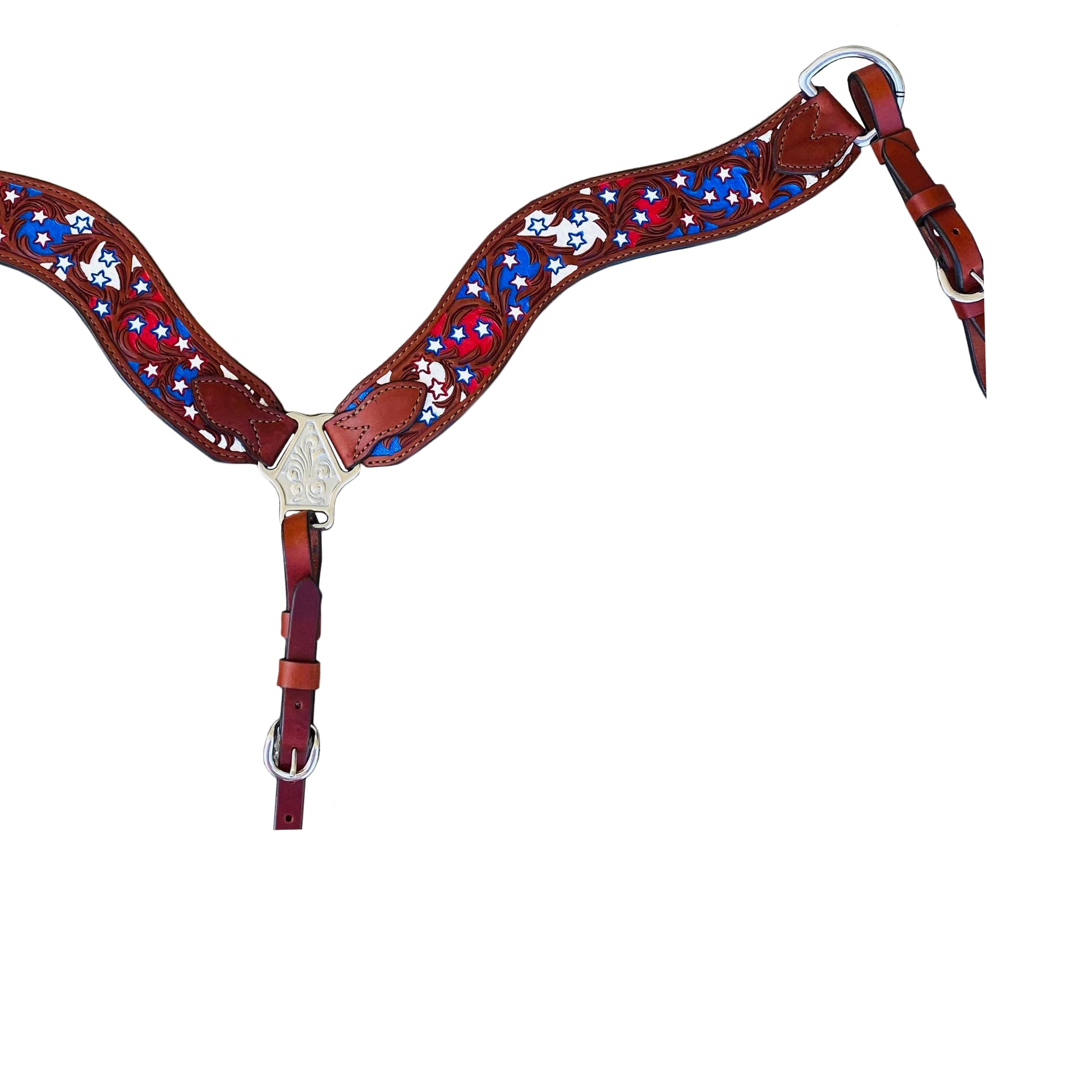 2-1/2" Wave breast collar toast leather combo AA/star tooling with multicolored background paint.
