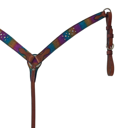 1-1/2" Contour breast collar toast leather unicorn overlay with Swarovski crystals and SS spots.