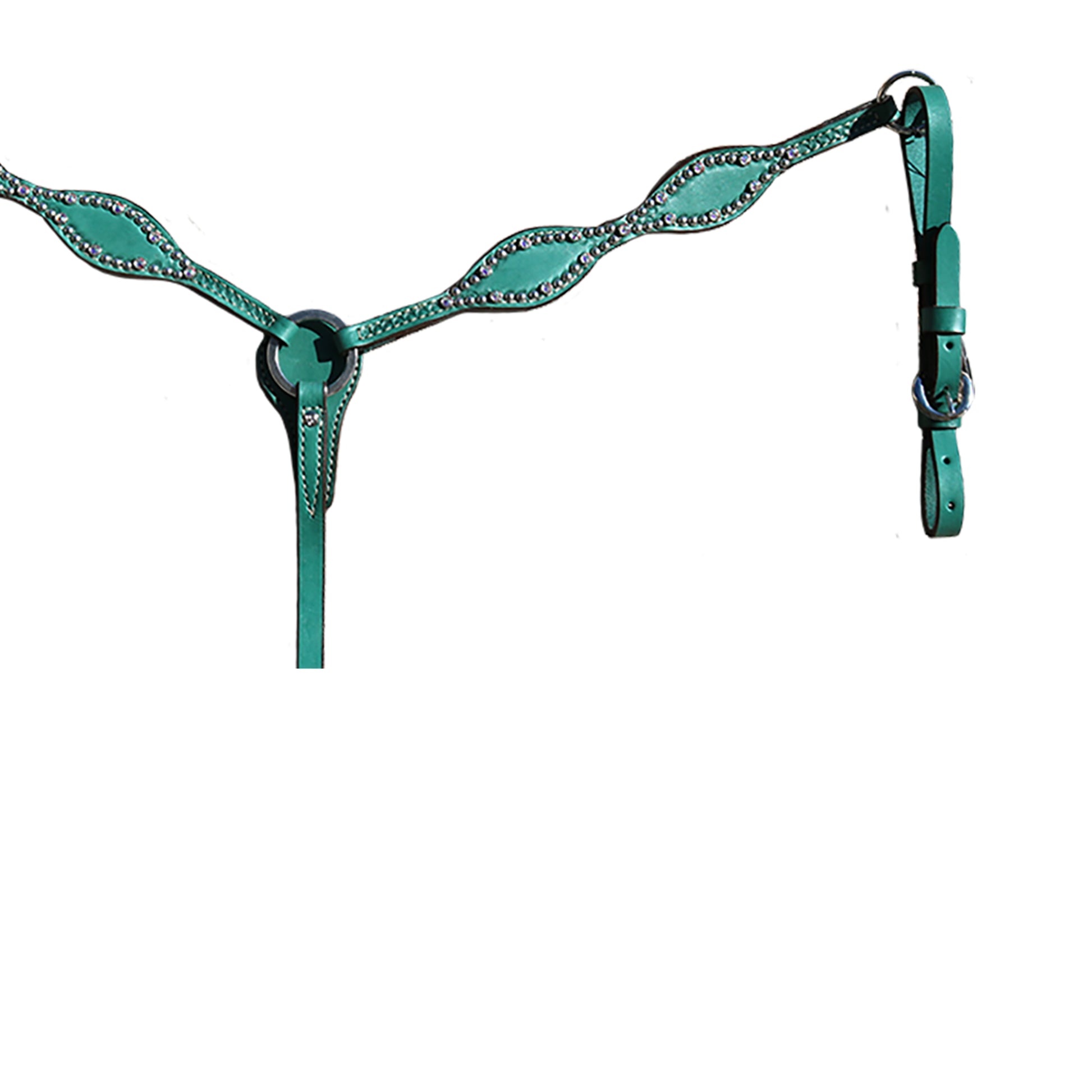 2" Scalloped breast collar turquoise leather with Swarovski crystals and SS spots (color may vary).