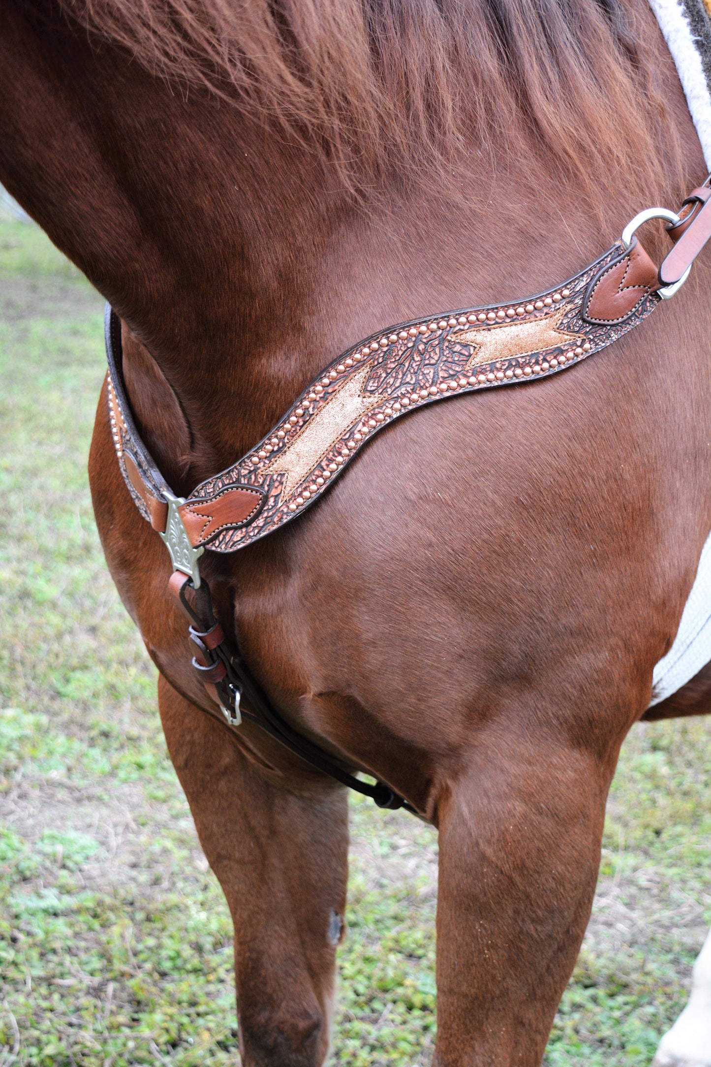 3217-CA 2-1/2" Wave breast collar toast leather antique elephant and copper crackle overlay with spots