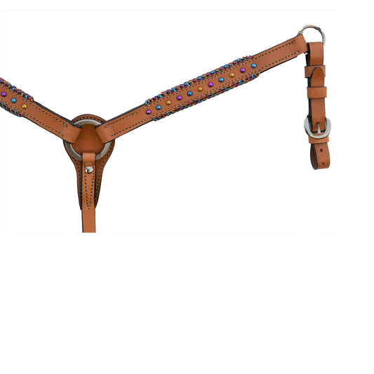 1" Pony straight breast collar golden leather with fiesta lacing and fiesta spots. 