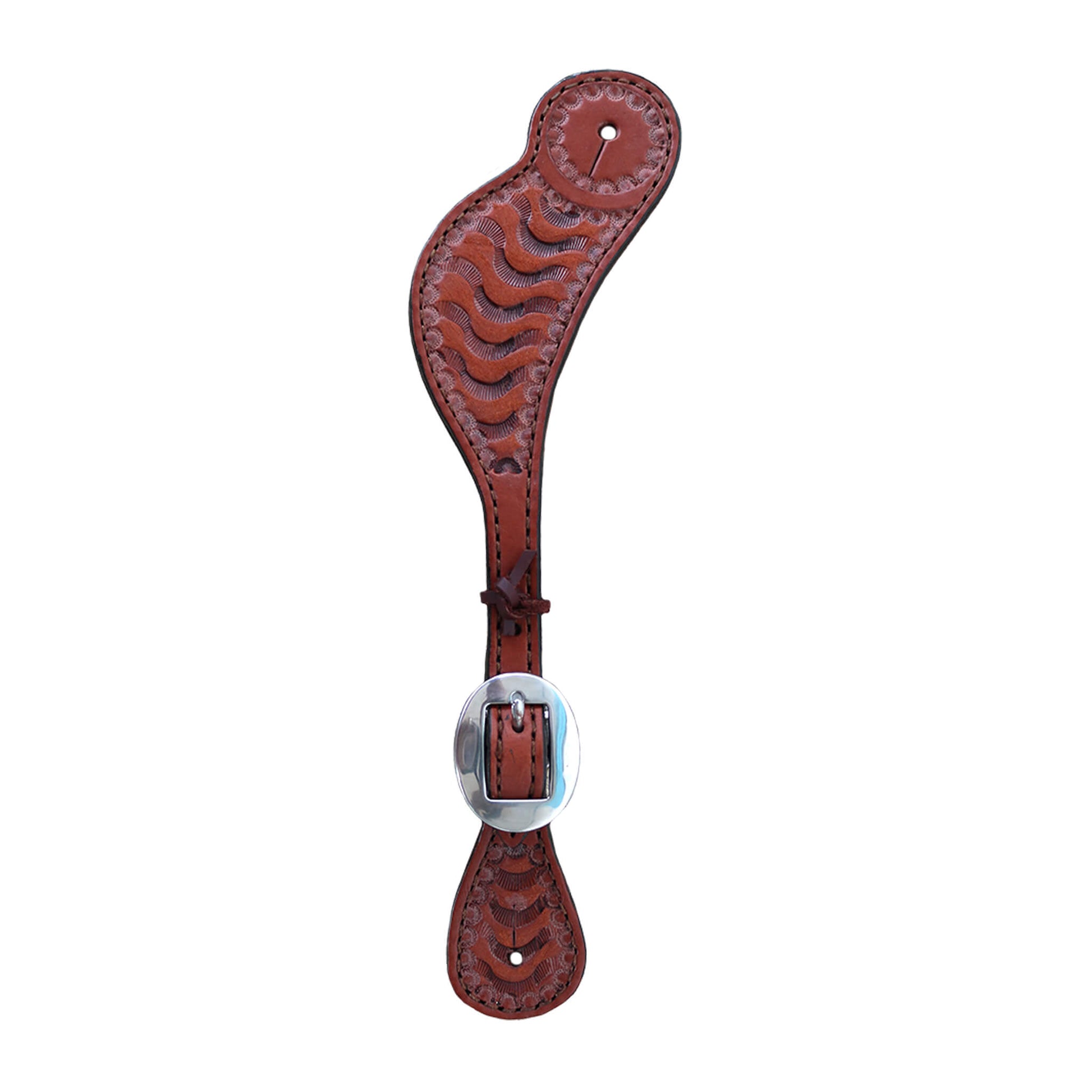 Men's spur straps toast leather wave tooling. 