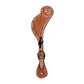 Men's spur straps golden leather basket tooled with SS spots.