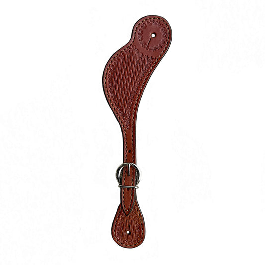 Men's spur straps toast leather basket tooled.