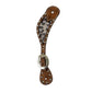 Ladies spur straps rough out chocolate leather black cheetah inlay.