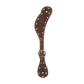 Ladies spur straps chocolate leather basket tooled with SS spots.