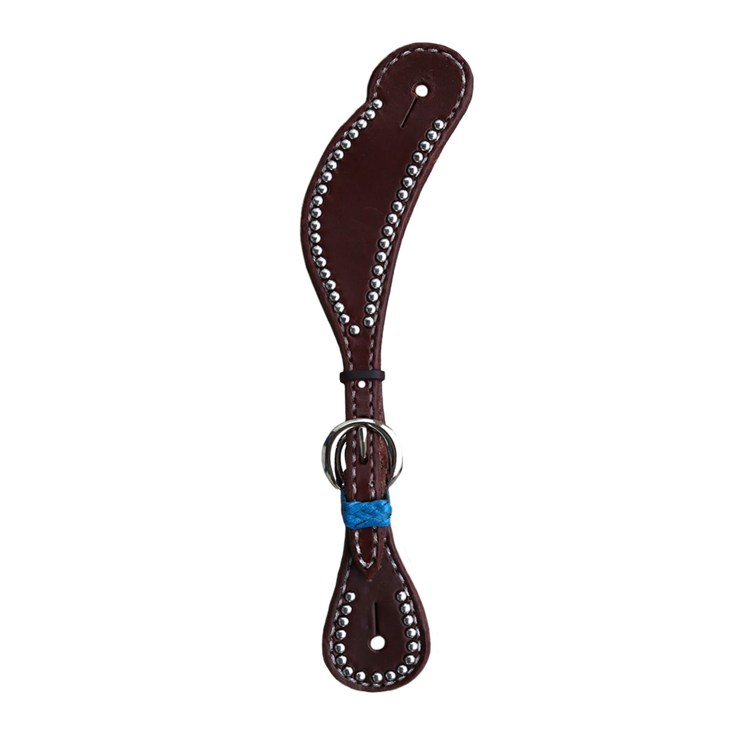 Ladies spur straps heavy oiled chocolate leather with SS spots and turquoise keepers.