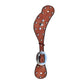 Ladies spur straps rough out toast leather with Swarovski crystals, SS spots, and SS pyramid spots. 