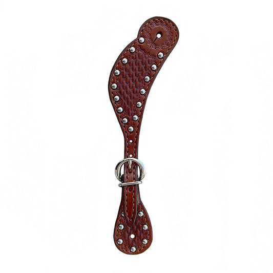 Ladies spur straps toast leather basket tooled with SS spots.