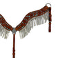 2-1/2" Wave breast collar toast leather floral tooled with turquoise shimmer background paint and fringe.