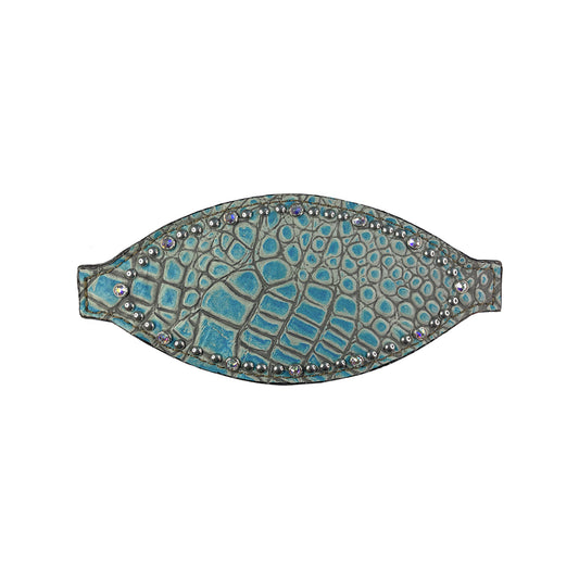 Bronc nose toast leather turquoise gator overlay with Swarovski crystals and SS spots.