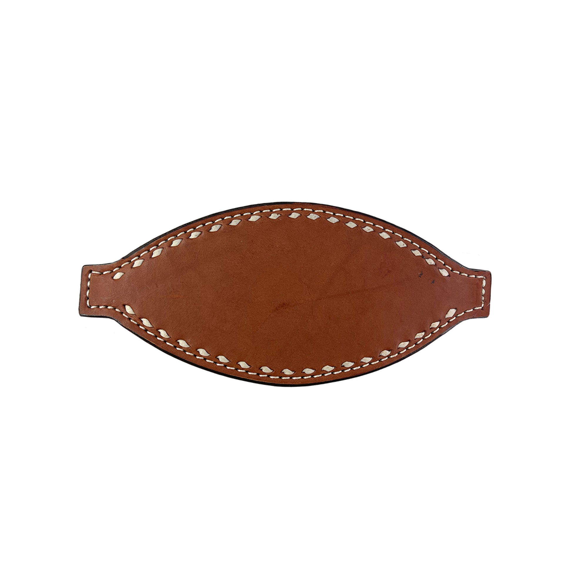 Bronc nose rough out toast leather with rawhide buckstitch.
