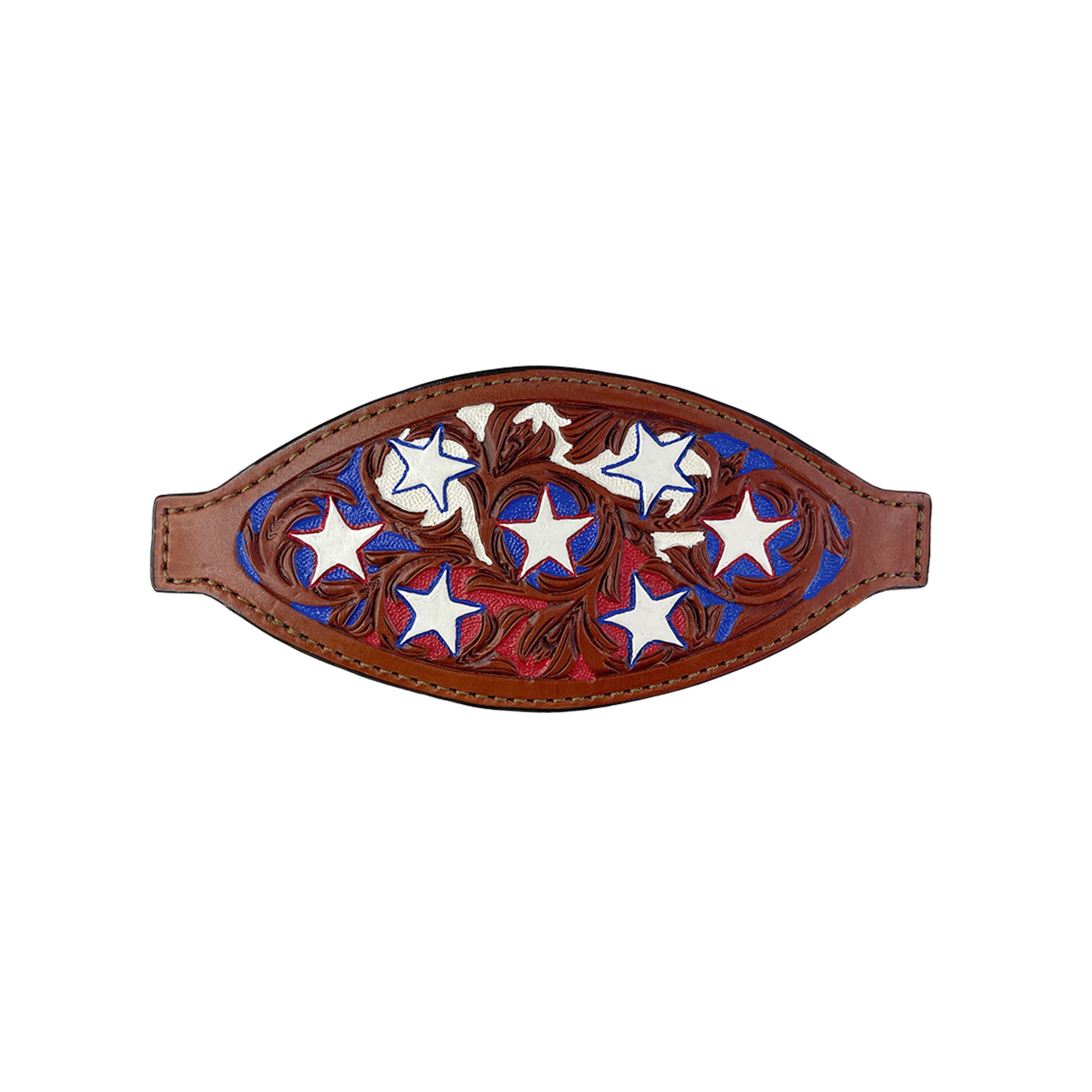 Bronc nose toast leather combo AA/star tooling with multicolored background paint.