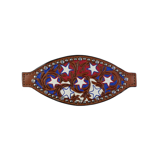 4310-USAJ Bronc nose toast leather combo AA/star tooling with background paint, crystals, and spots