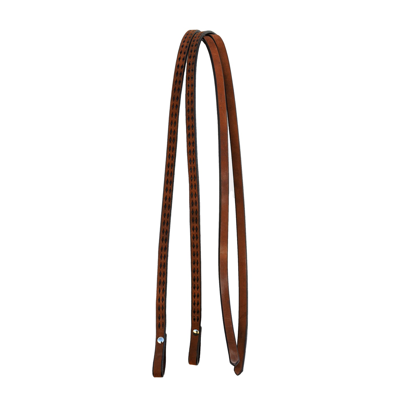 5/8" Split reins rough out chocolate leather with black buckstitch.