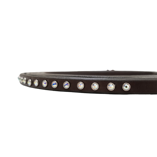 5/8" Split reins chocolate leather with AB prism stones. 