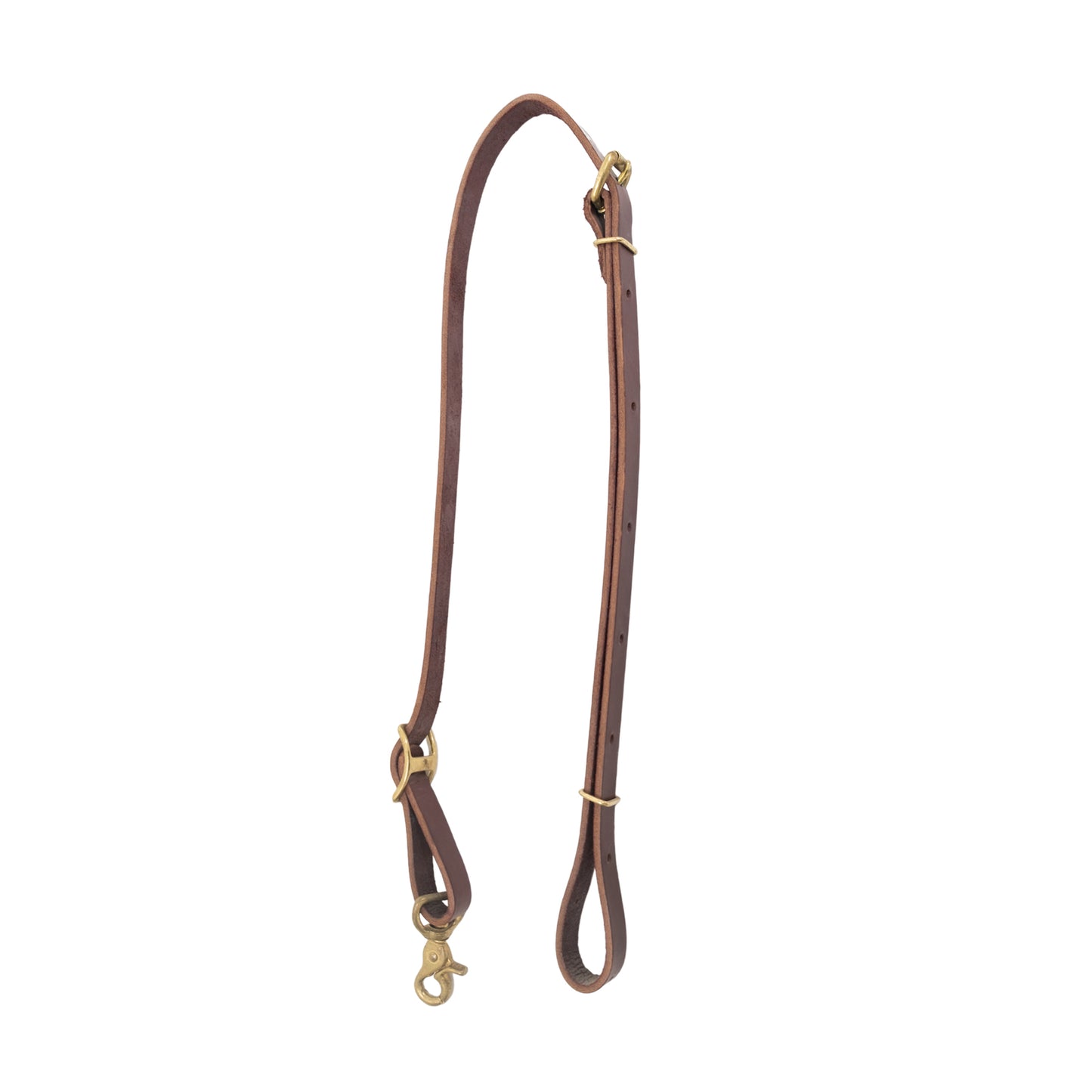 3/4" Tie down latigo leather with brass hardware and snap.