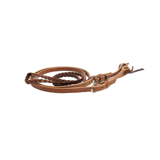 770-3L 5/8" Roping reins 3 plait latigo leather center with harness ends