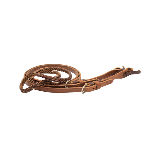 5/8" Roping reins 5 plait latigo leather center with adjustable harness ends.