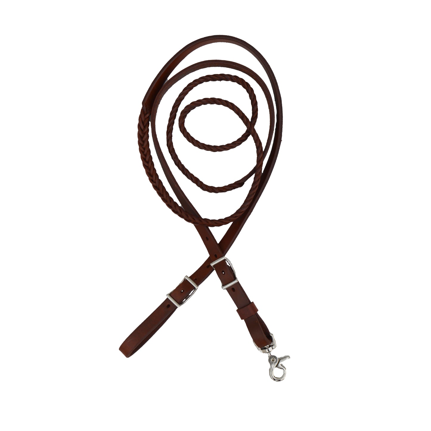 5/8" Roping rein 5 plait heavy oiled harness leather with snap.