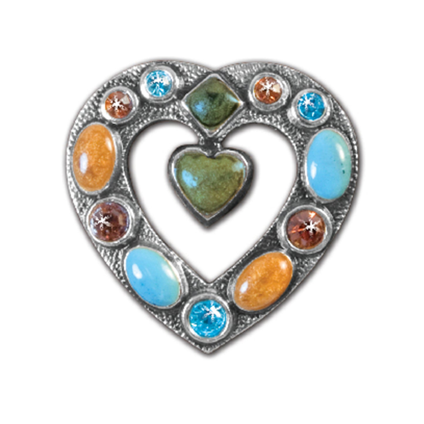 1-1/4" A2 Heart shape concho with multicolored stones and crystals (set of 4). 
