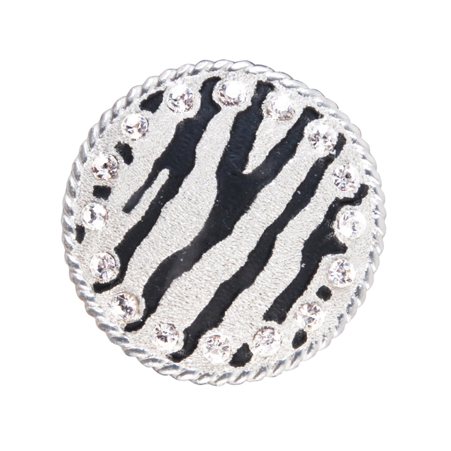1-1/2" A4 Round zebra concho with clear crystals around edge (set of 4). 