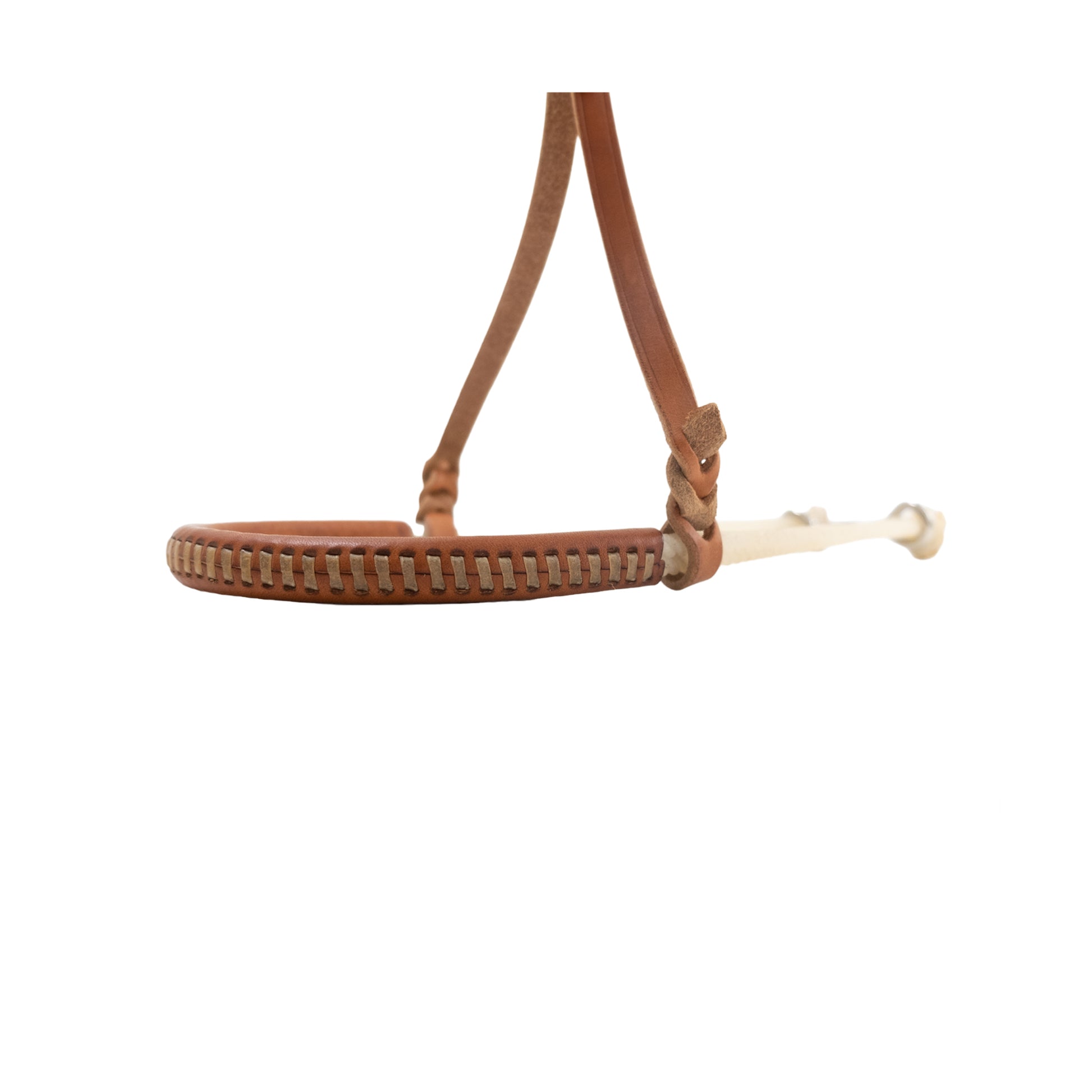 Elite double rope noseband leather covered with rawhide loops and SS hardware.