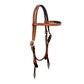 Elite 1" straight browband headstall golden leather basket tooled.
