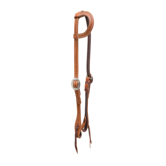 E-2070-K Elite flat one ear headstall golden leather basket tooled