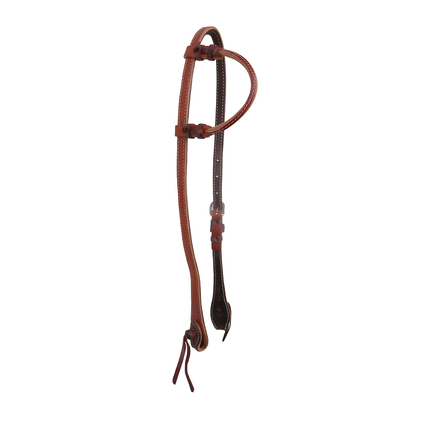 Elite round one ear headstall harness leather single cheek adjustable with pineapple knot.